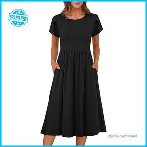 Floral Midi Dress Casual A-Line Beach Sundress with Pockets Flow Chic